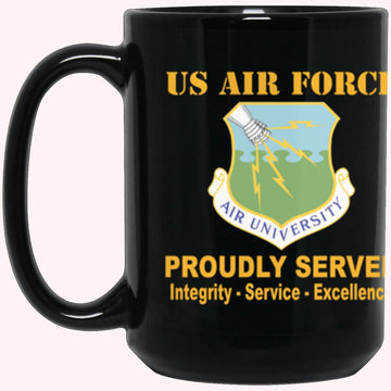 Military Coffee Mugs, US Air Force Air University Proudly Served Core Values Black Mug