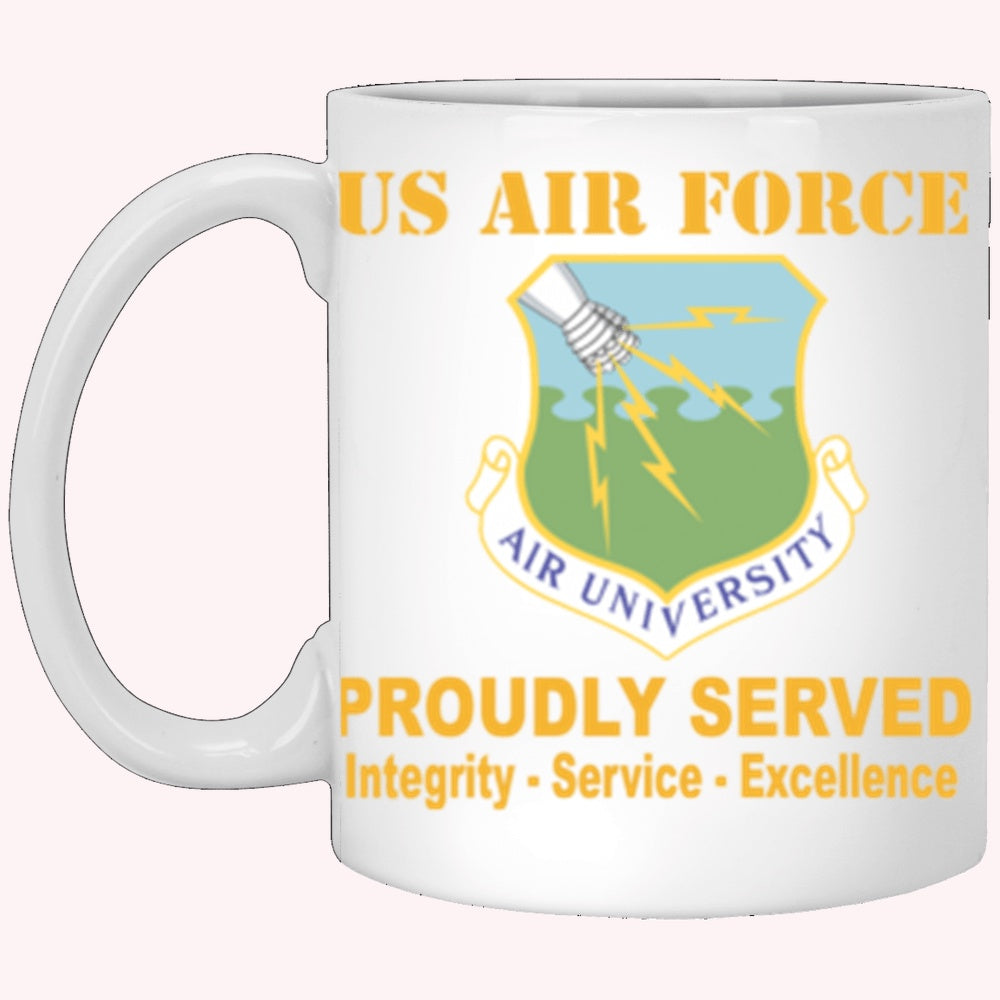 Military Coffee Mugs, US Air Force Air University Proudly Served Core Values White Mug