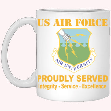 Military Coffee Mugs, US Air Force Air University Proudly Served Core Values White Mug