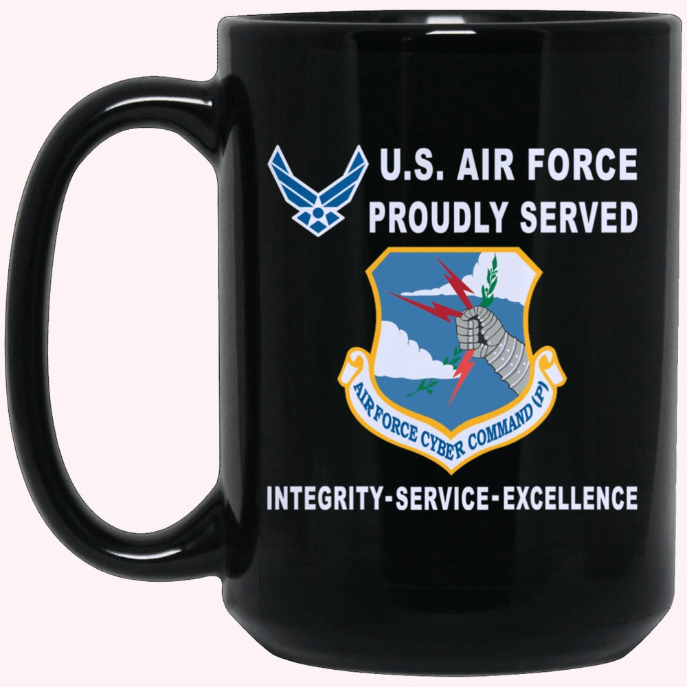 Military Coffee Mugs, US Air Force Cyber Command Proudly Served-D04 Black Mug