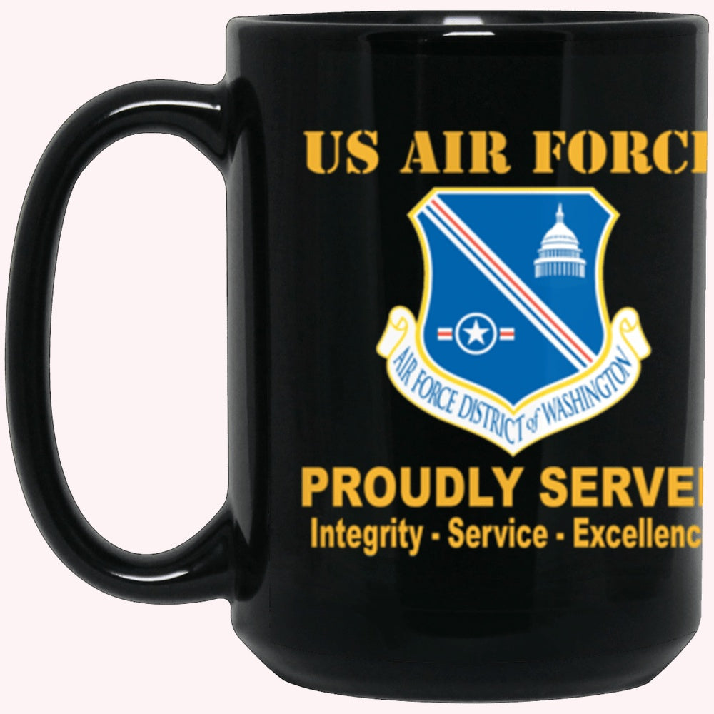 Military Coffee Mugs, US Air Force District of Washington Proudly Served Core Values Black Mug