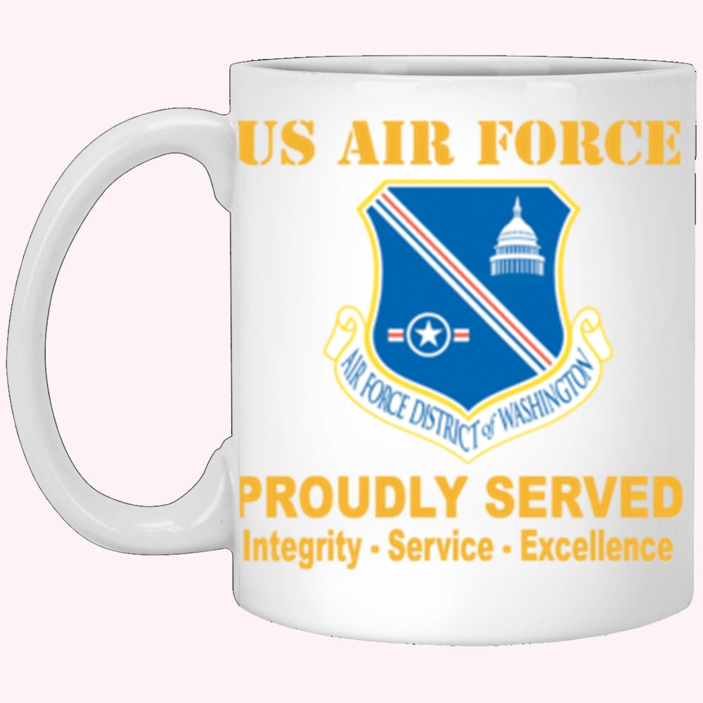 Military Coffee Mugs, US Air Force District of Washington Proudly Served Core Values White Mug