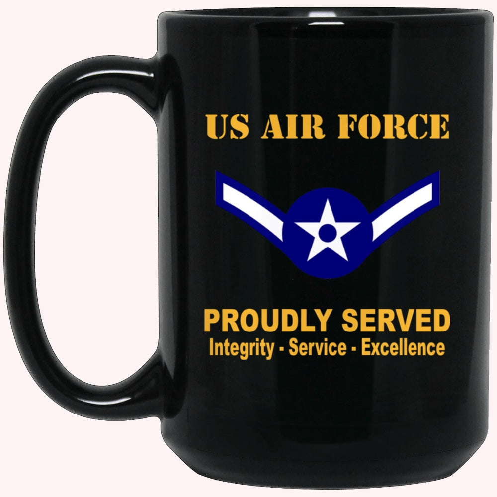 Military Coffee Mugs, US Air Force E-2 Airman Amn E2 Ranks Enlisted Airman Rank Proudly Served Black Mug