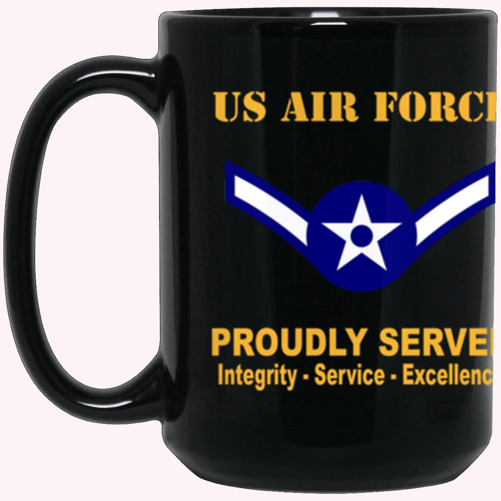 Military Coffee Mugs, US Air Force E-2 Airman Amn E2 Ranks Enlisted Airman Rank Proudly Served Core Values Black Mug