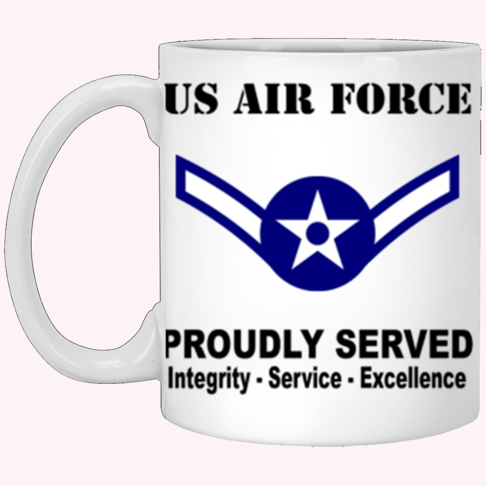 Military Coffee Mugs, US Air Force E-2 Airman Amn E2 Ranks Enlisted Airman Rank Proudly Served Core Values White Mug