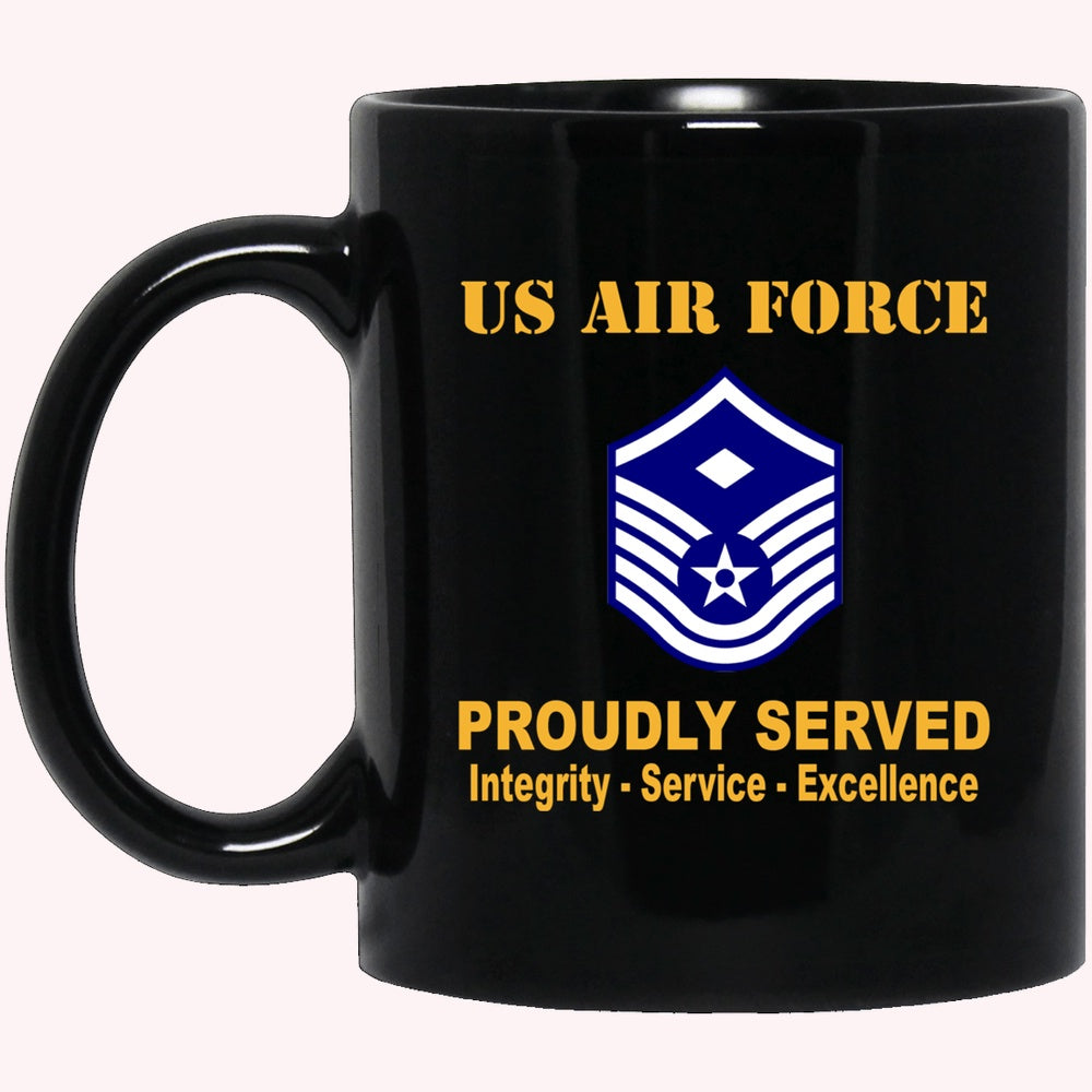 Military Coffee Mugs, US Air Force E-7 First sergeant E-7 Rank Proudly Served Black Mug