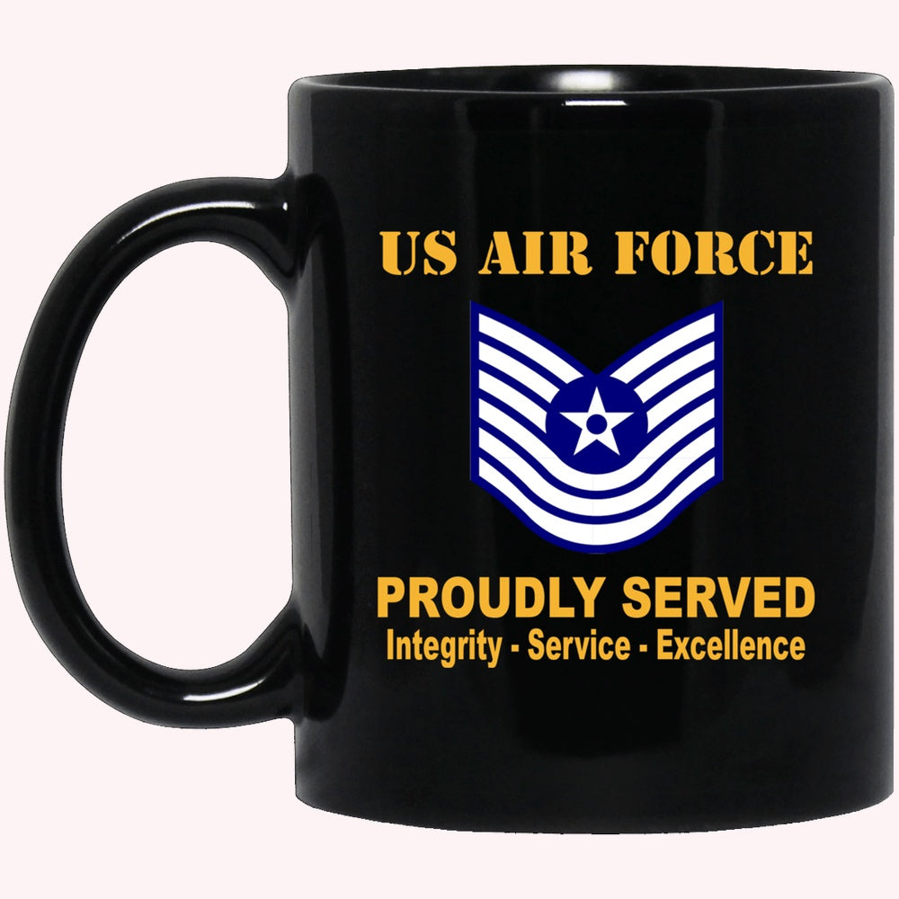 Military Coffee Mugs, US Air Force E-7 Old Style Rank Proudly Served Black Mug