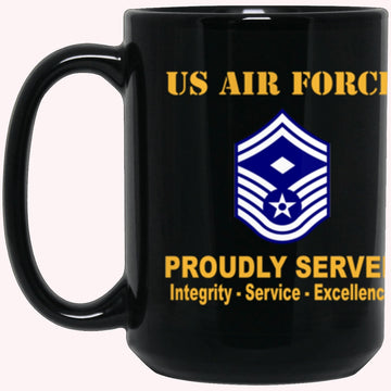 Military Coffee Mugs, US Air Force E-8 First sergeant E-8 Rank Proudly Served Core Values Black Mug