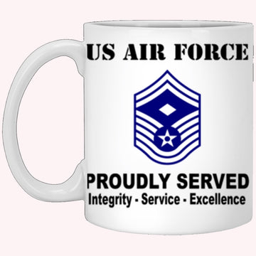Military Coffee Mugs, US Air Force E-8 First sergeant E-8 Rank Proudly Served Core Values White Mug