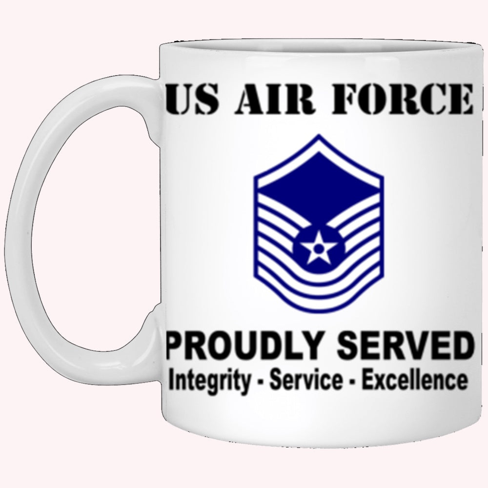Military Coffee Mugs, US Air Force E-8 Old Style Rank Proudly Served Core Values White Mug
