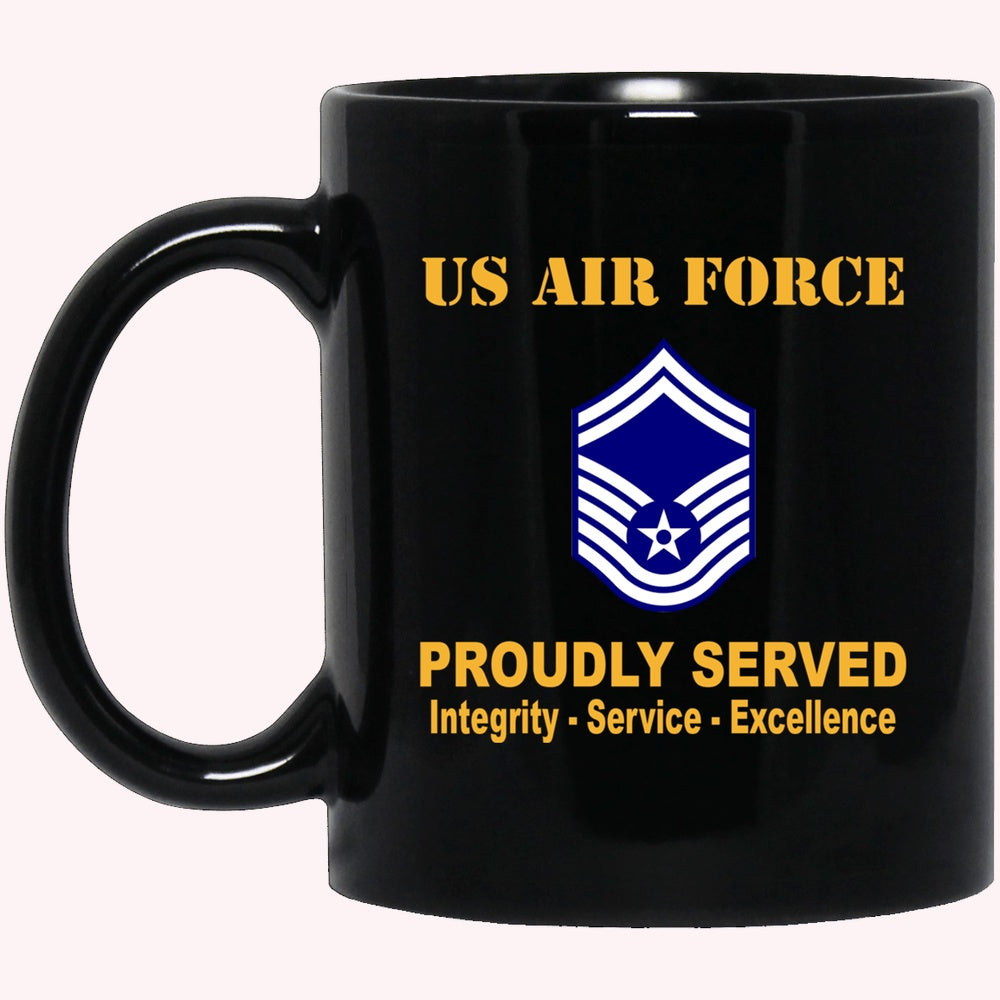 Military Coffee Mugs, US Air Force E-8 Senior Master Sergeant SMSgt E8 Noncommissioned Officer AF Rank Proudly Served Black Mug