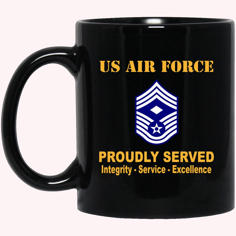 Military Coffee Mugs, US Air Force E-9 First sergeant E-9 Rank Proudly Served Black Mug