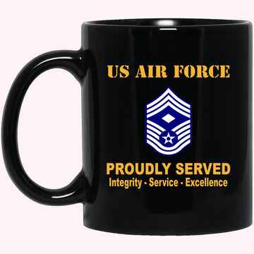 Military Coffee Mugs, US Air Force E-9 First sergeant E-9 Rank Proudly Served Black Mug
