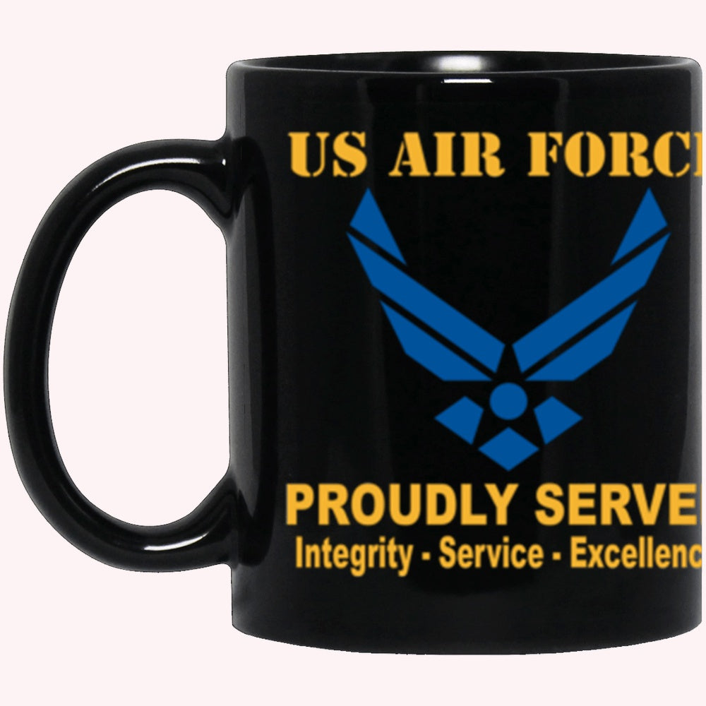 Military Coffee Mugs, US Air Force Logo Proudly Served Core Values Black Mug