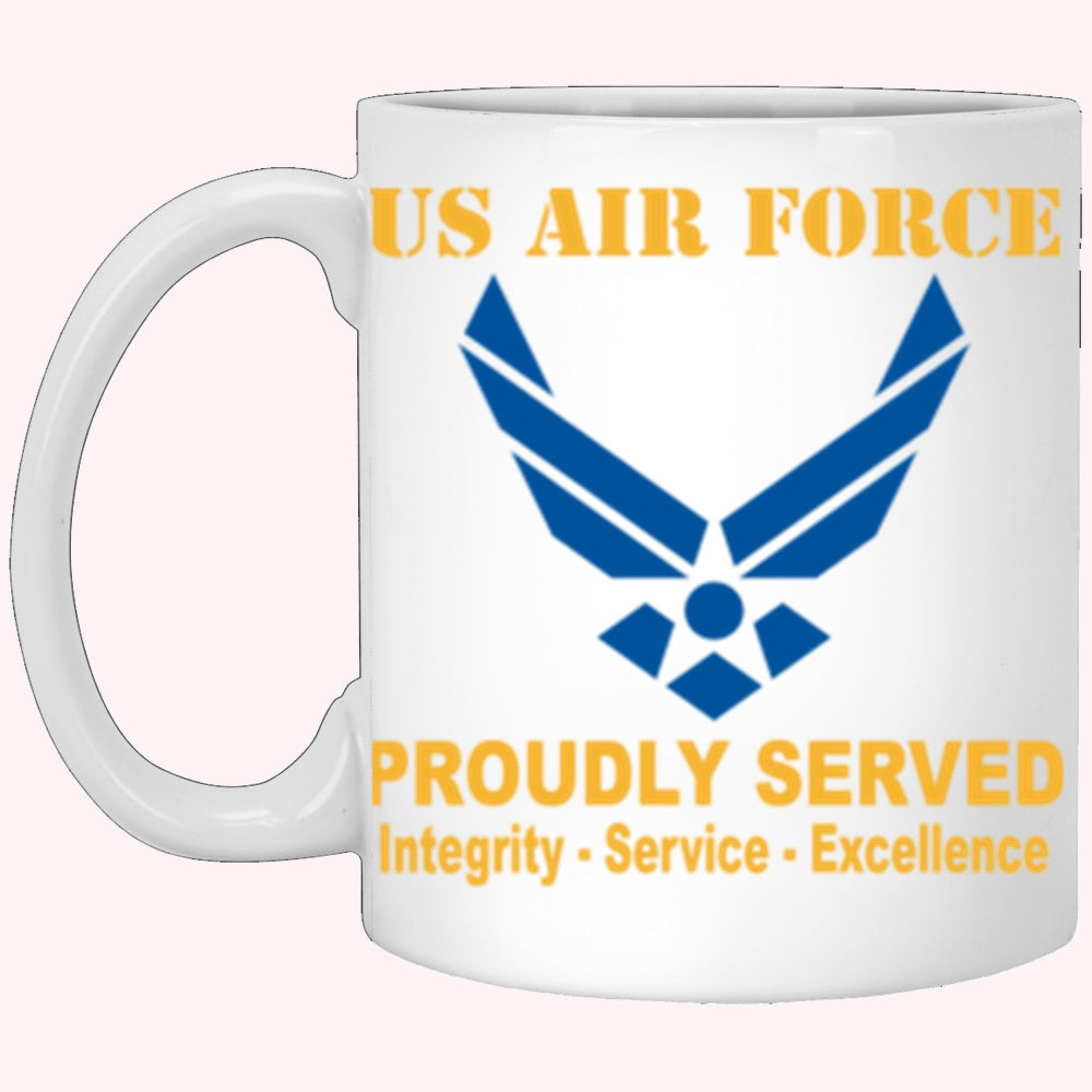 Military Coffee Mugs, US Air Force Logo Proudly Served Core Values White Mug