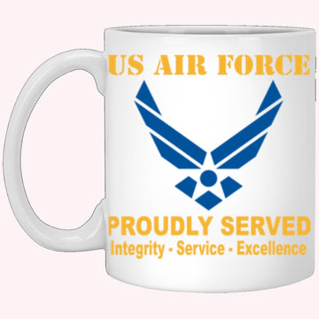 Military Coffee Mugs, US Air Force Logo Proudly Served Core Values White Mug