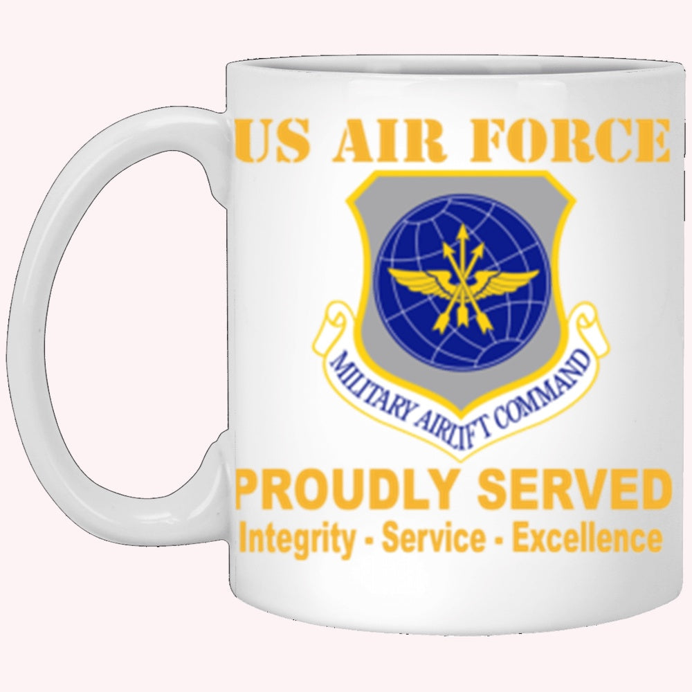 Military Coffee Mugs, US Air Force Military Airlift Command Proudly Served Core Values White Mug