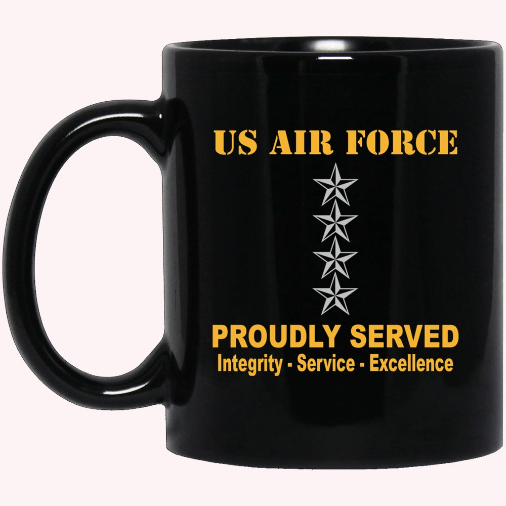 Military Coffee Mugs, US Air Force O-10 General Gen O10 General Officer Ranks Proudly Served Black Mug