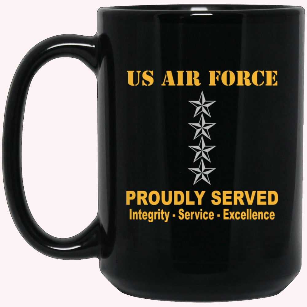 Military Coffee Mugs, US Air Force O-10 General Gen O10 General Officer Ranks Proudly Served Black Mug