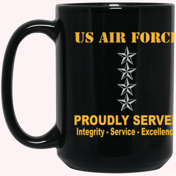 Military Coffee Mugs, US Air Force O-10 General Gen O10 General Officer Ranks Proudly Served Core Values Black Mug