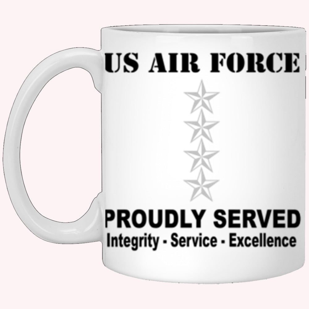 Military Coffee Mugs, US Air Force O-10 General Gen O10 General Officer Ranks Proudly Served Core Values White Mug