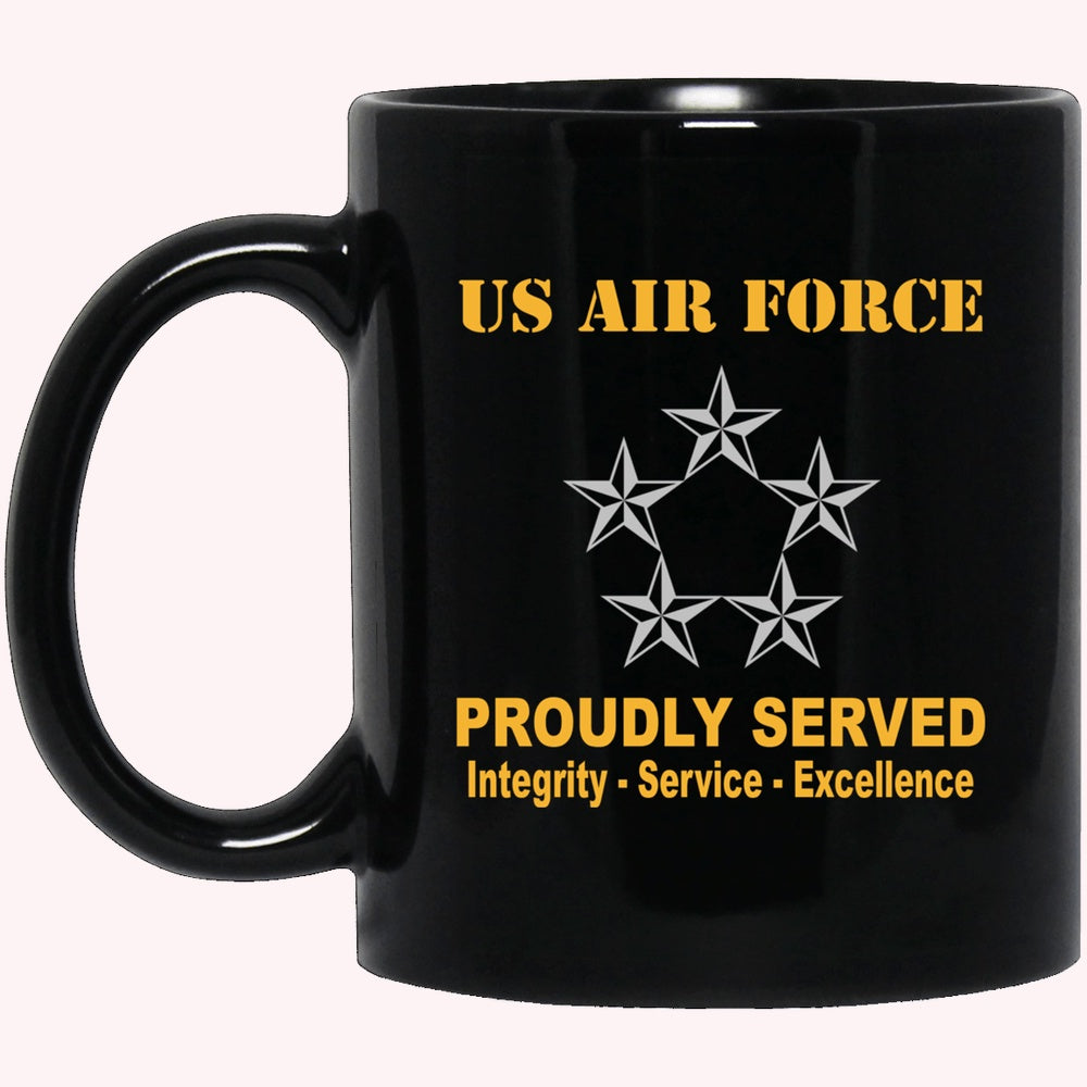 Military Coffee Mugs, US Air Force O-10 General of the Air Force GAF O10 General Officer Ranks Proudly Served Black Mug