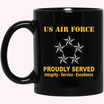 Military Coffee Mugs, US Air Force O-10 General of the Air Force GAF O10 General Officer Ranks Proudly Served Black Mug
