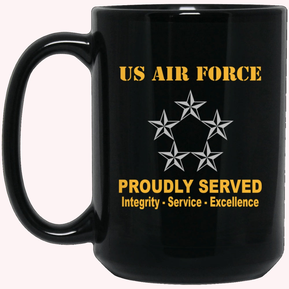 Military Coffee Mugs, US Air Force O-10 General of the Air Force GAF O10 General Officer Ranks Proudly Served Black Mug