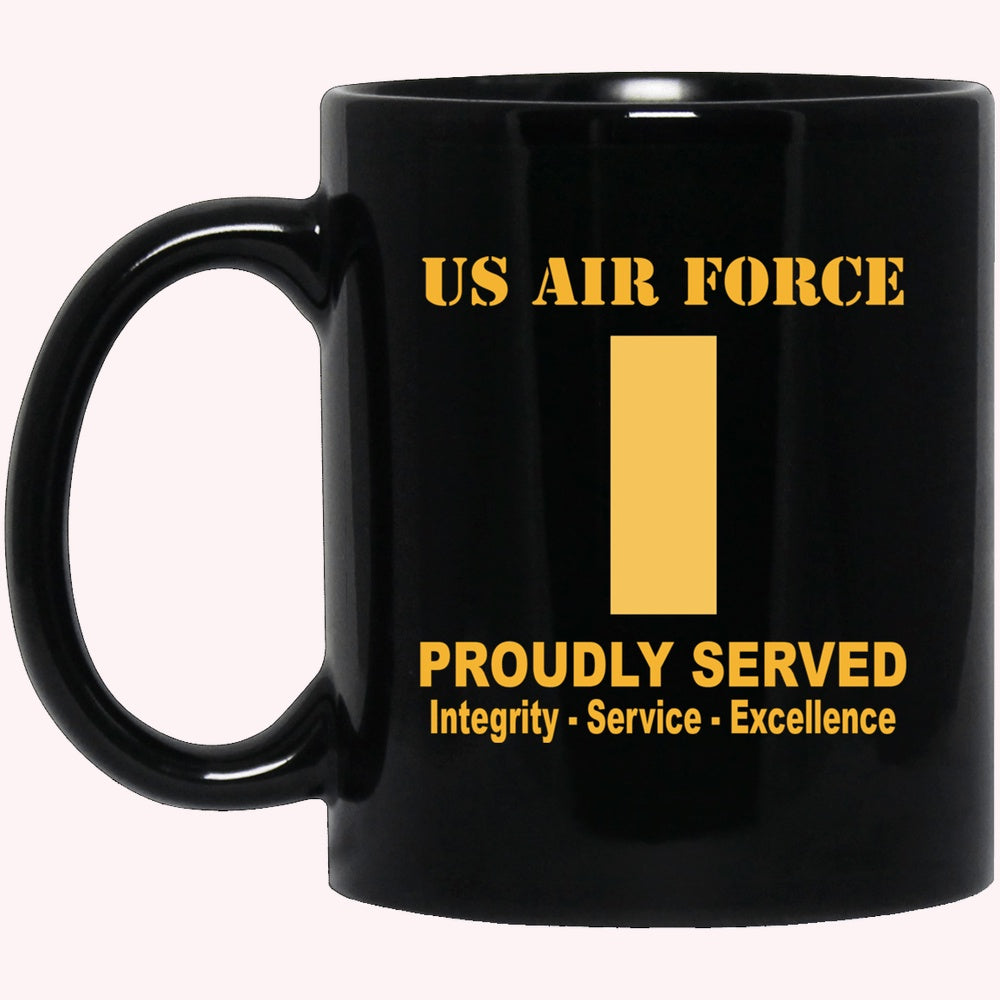Military Coffee Mugs, US Air Force O-1 Second Lieutenant 2d Lt O1 Commissioned Officer Ranks Proudly Served Black Mug