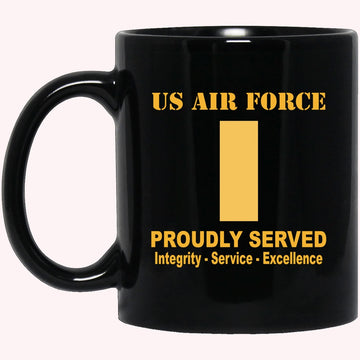 Military Coffee Mugs, US Air Force O-1 Second Lieutenant 2d Lt O1 Commissioned Officer Ranks Proudly Served Black Mug
