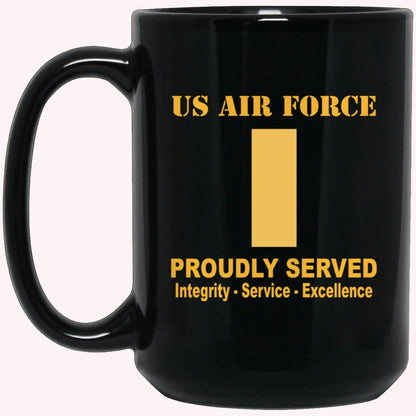Military Coffee Mugs, US Air Force O-1 Second Lieutenant 2d Lt O1 Commissioned Officer Ranks Proudly Served Black Mug