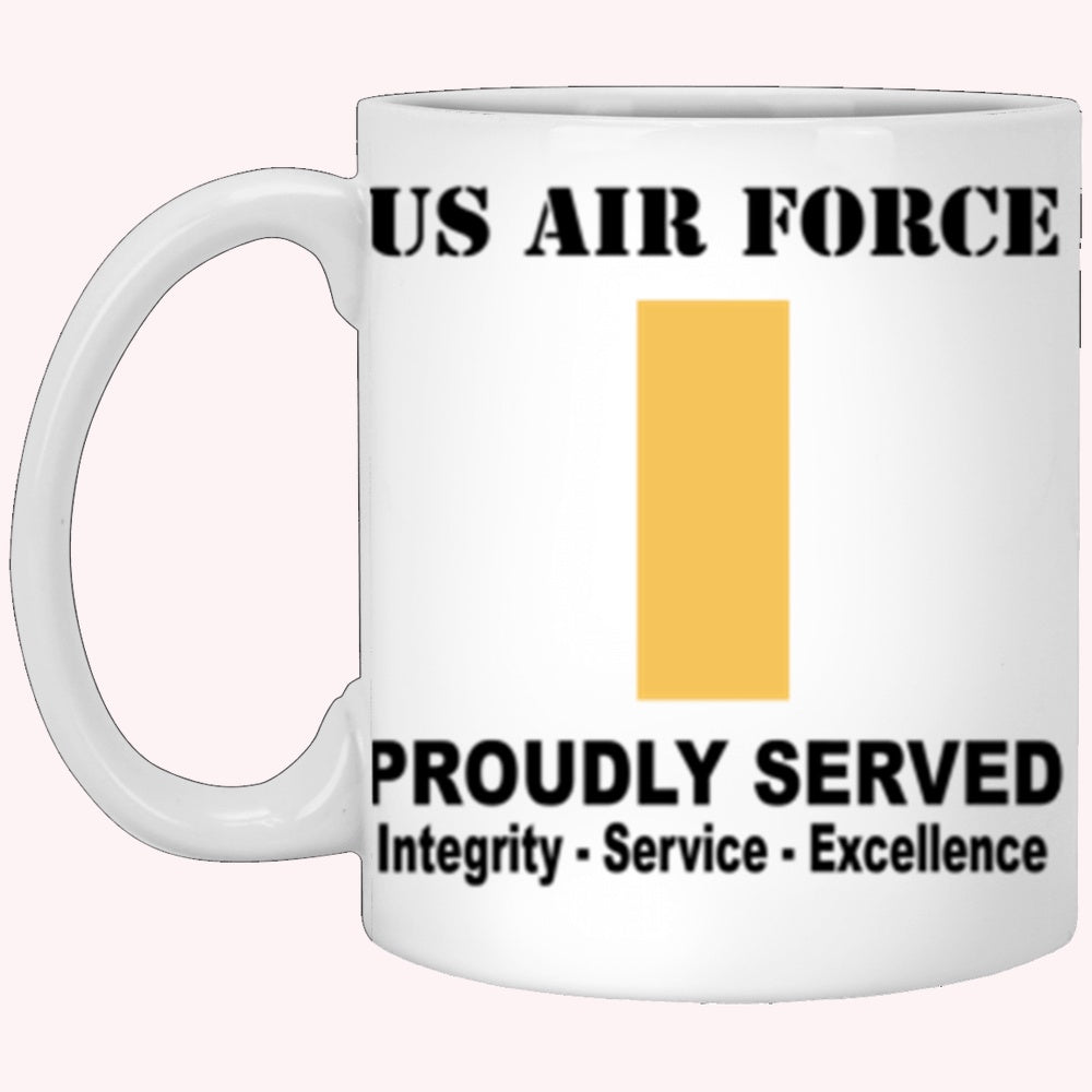 Military Coffee Mugs, US Air Force O-1 Second Lieutenant 2d Lt O1 Commissioned Officer Ranks Proudly Served Core Values White Mug