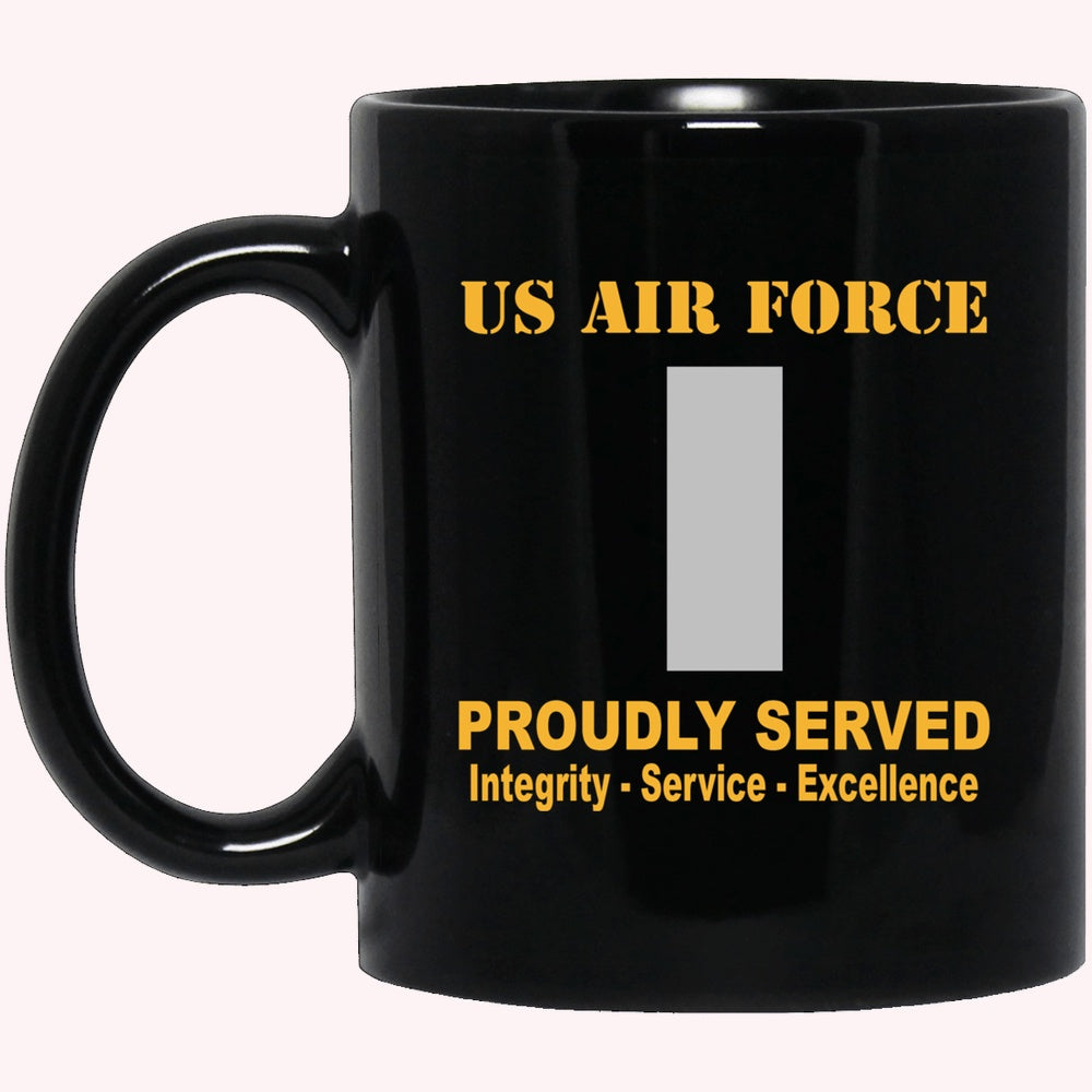 Military Coffee Mugs, US Air Force O-2 First Lieutenant 1st L O2 Commissioned Officer Ranks Proudly Served Black Mug