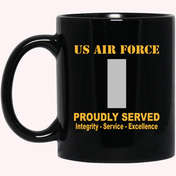Military Coffee Mugs, US Air Force O-2 First Lieutenant 1st L O2 Commissioned Officer Ranks Proudly Served Black Mug