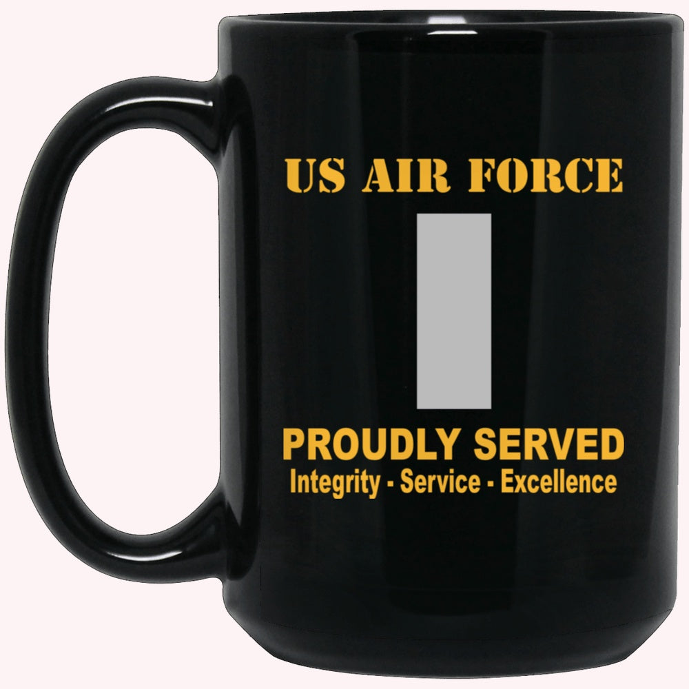 Military Coffee Mugs, US Air Force O-2 First Lieutenant 1st L O2 Commissioned Officer Ranks Proudly Served Black Mug