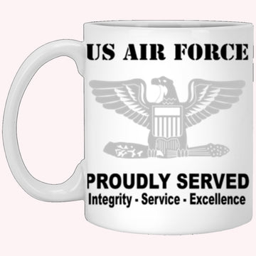 Military Coffee Mugs, US Air Force O-6 Colonel Col O6 Field Officer Ranks Proudly Served Core Values White Mug