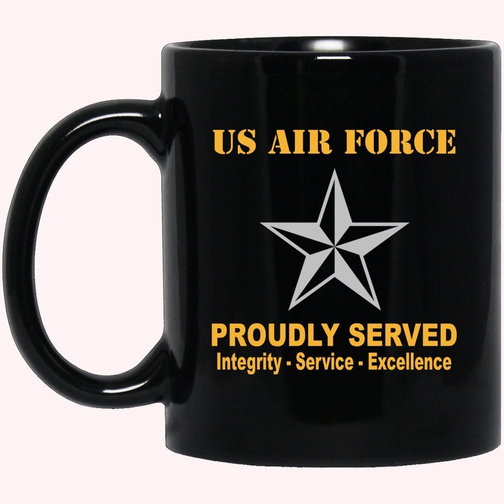 Military Coffee Mugs, US Air Force O-7 Brigadier General Brig O7 General Officer Ranks Proudly Served Black Mug