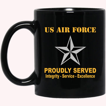 Military Coffee Mugs, US Air Force O-7 Brigadier General Brig O7 General Officer Ranks Proudly Served Black Mug