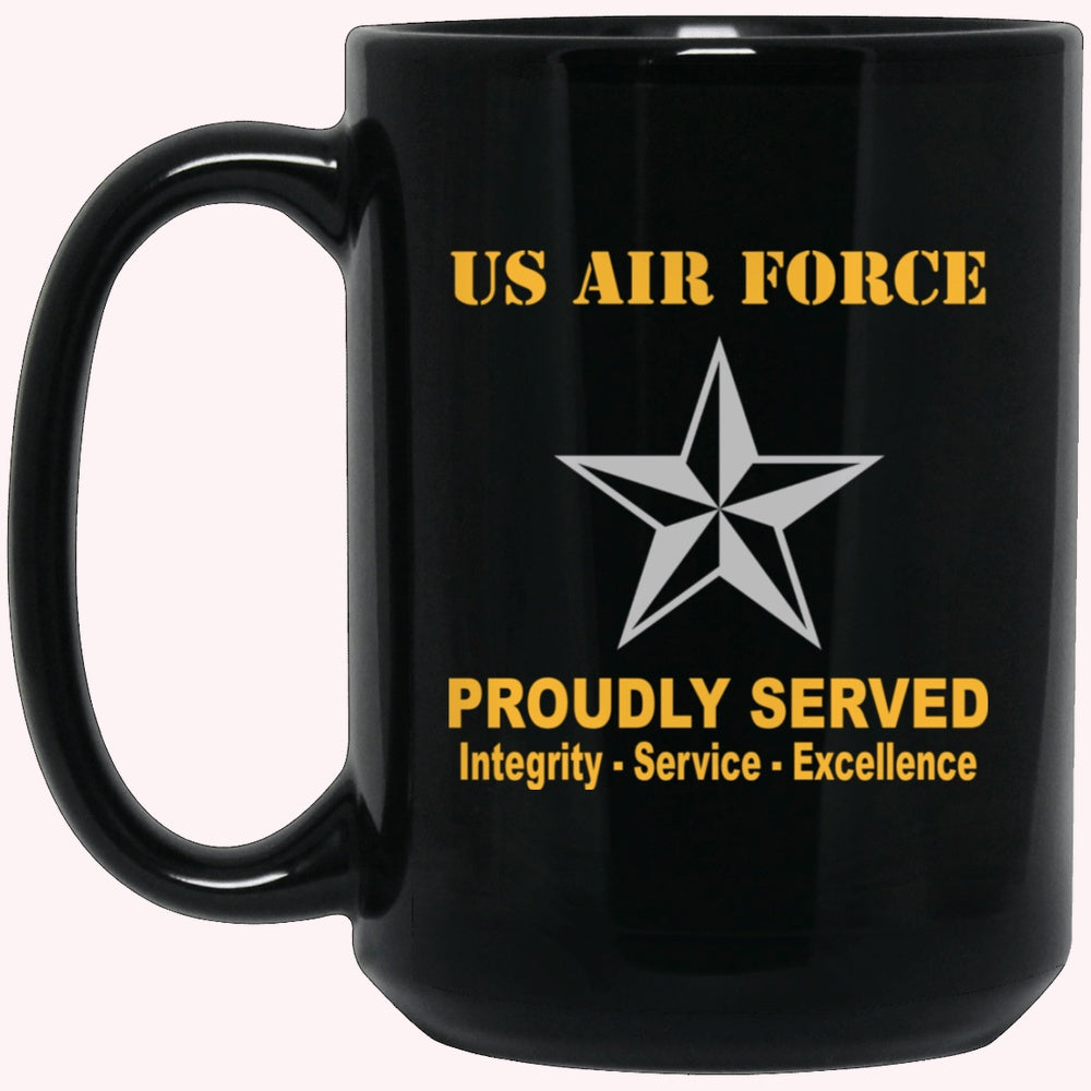 Military Coffee Mugs, US Air Force O-7 Brigadier General Brig O7 General Officer Ranks Proudly Served Black Mug