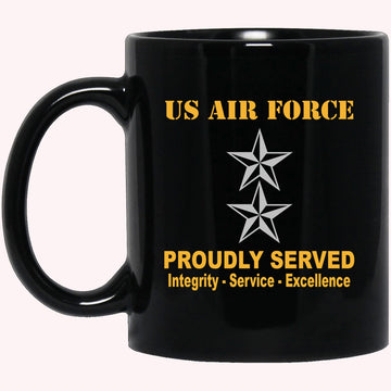Military Coffee Mugs, US Air Force O-8 Major General Maj G O8 General Officer Ranks Proudly Served Black Mug