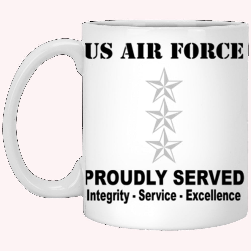 Military Coffee Mugs, US Air Force O-9 Lieutenant General Lt Ge O9 General Officer Ranks Proudly Served Core Values White Mug