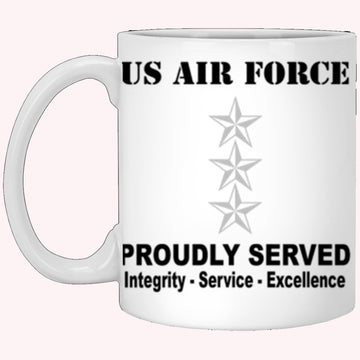Military Coffee Mugs, US Air Force O-9 Lieutenant General Lt Ge O9 General Officer Ranks Proudly Served Core Values White Mug