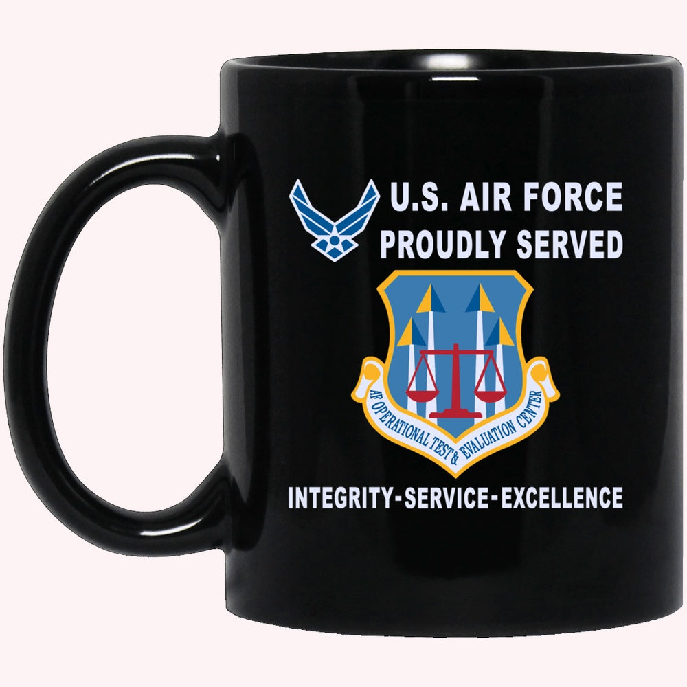 Military Coffee Mugs, US Air Force Operational Test and Evaluation Center Proudly Served-D04 Black Mug