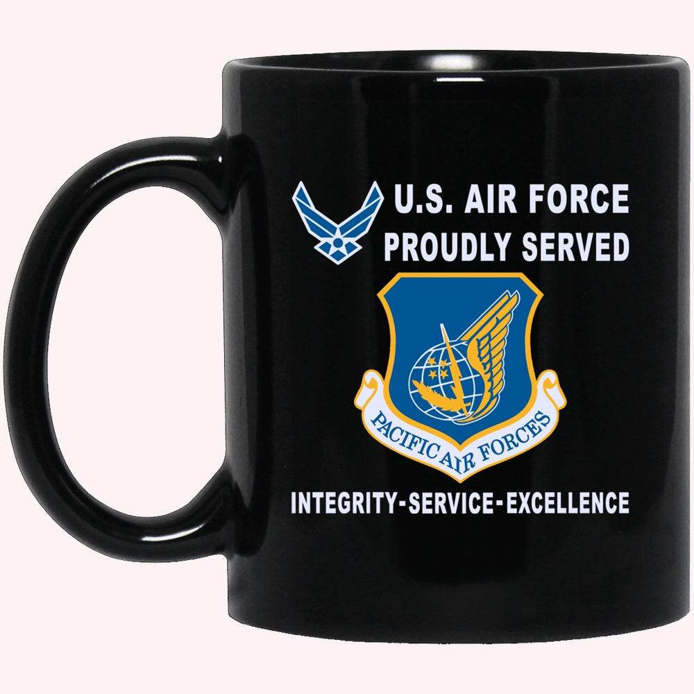 Military Coffee Mugs, US Air Force Pacific Air Forces Proudly Served-D04 Black Mug