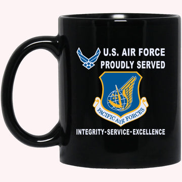 Military Coffee Mugs, US Air Force Pacific Air Forces Proudly Served-D04 Black Mug