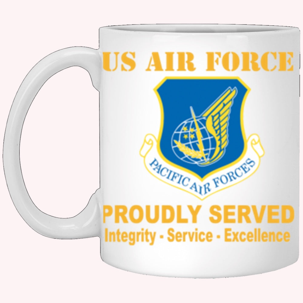 Military Coffee Mugs, US Air Force Pacific Air Forces Proudly Served Core Values White Mug