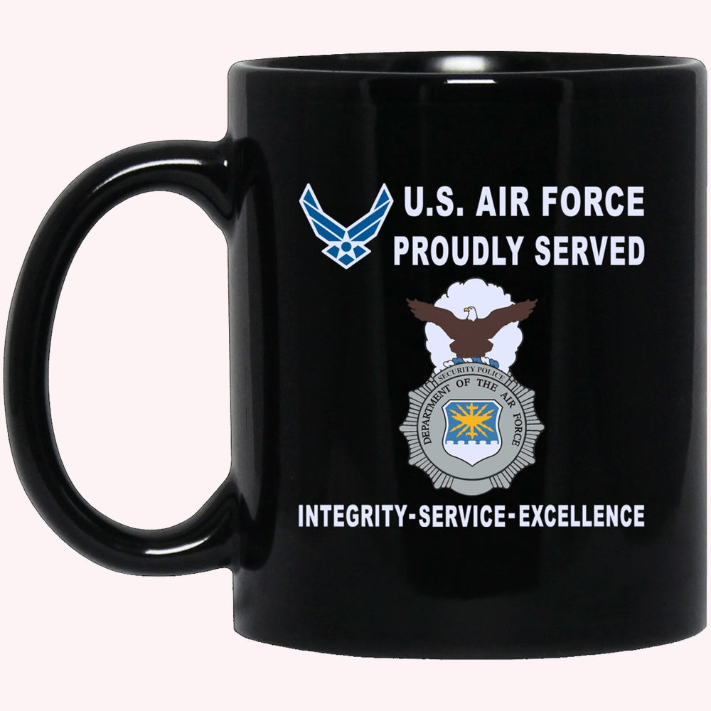 Military Coffee Mugs, US Air Force Security Police Proudly Served-D04 Black Mug