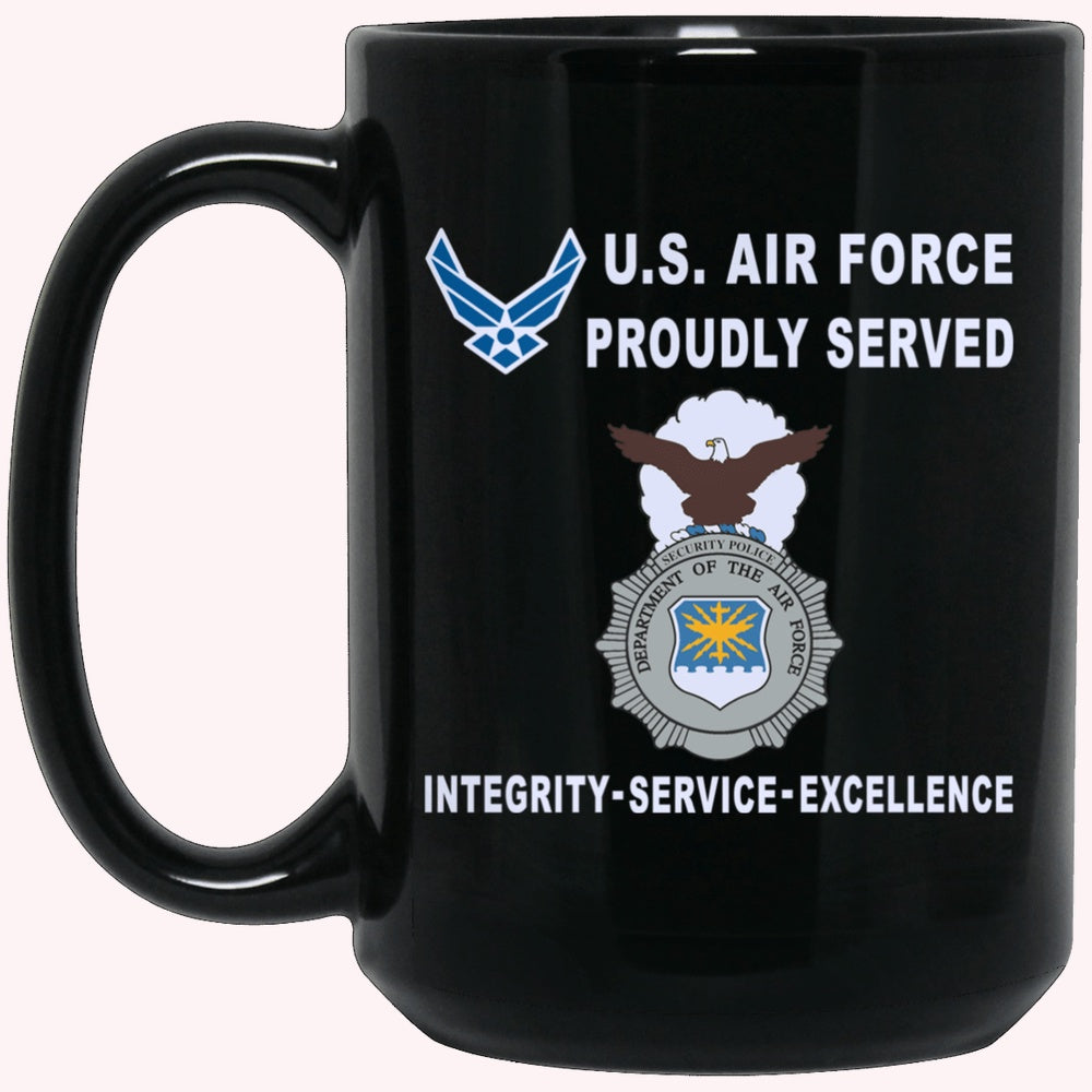 Military Coffee Mugs, US Air Force Security Police Proudly Served-D04 Black Mug