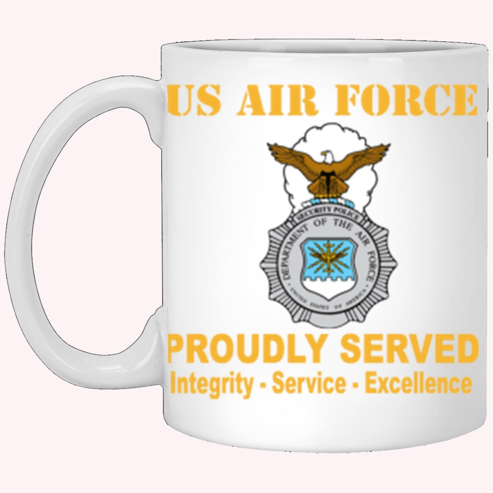 Military Coffee Mugs, US Air Force Security Police Proudly Served Core Values White Mug