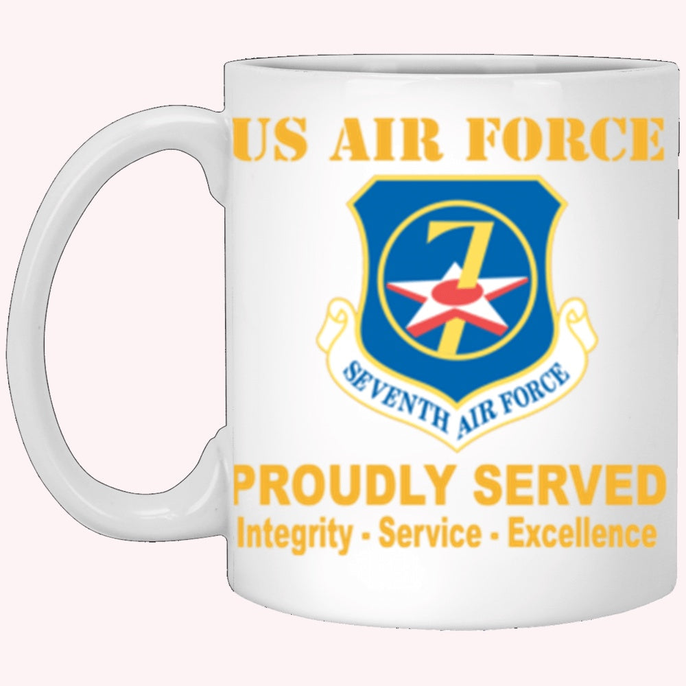 Military Coffee Mugs, US Air Force Seventh Air Force Proudly Served Core Values White Mug
